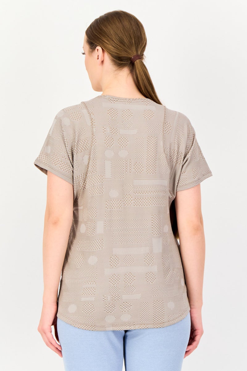 Nike Women Dri Fit Short Sleeve Running T-Shirt, Taupe - Image 2